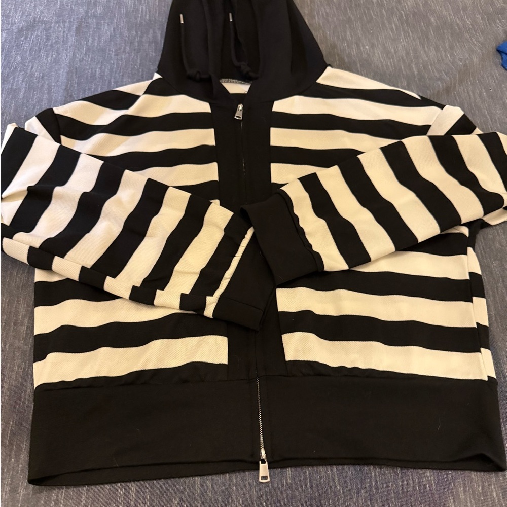 Black and White Striped Hoodie